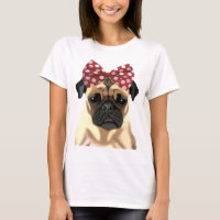 Pug with Red Spotty Bow On Head 2