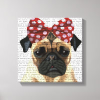 Pug with Red Spotty Bow On Head