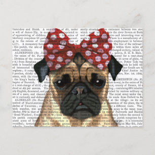 Pug with Red Spotty Bow On Head Postcard