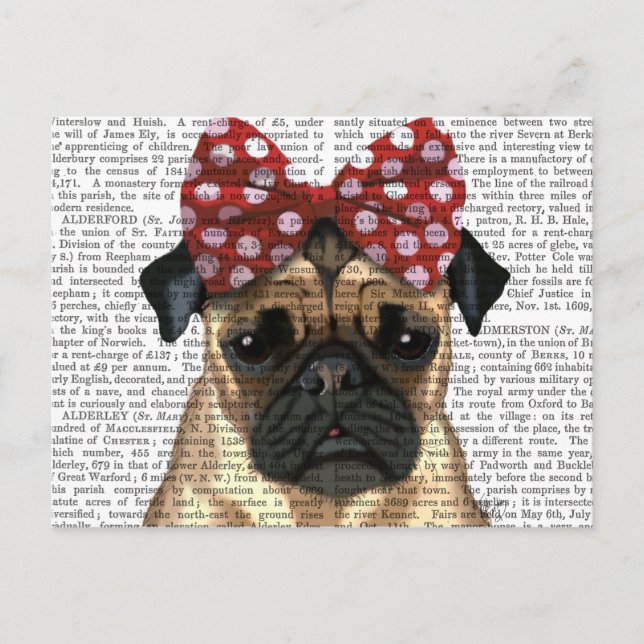 Pug with Red Spotty Bow On Head Postcard (Front)