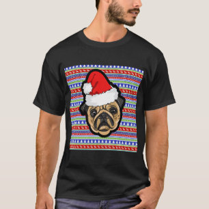 Pug with santa claus cute hat T-Shirt
