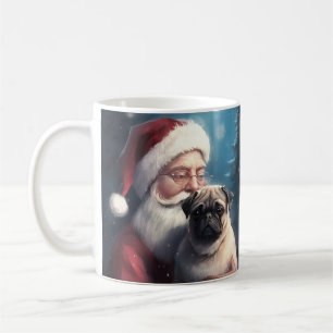 Pug With Santa Claus Festive Christmas Coffee Mug