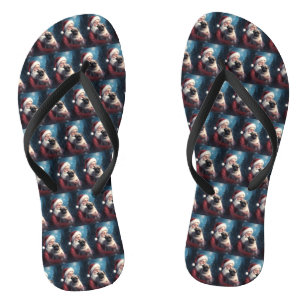 Pug With Santa Claus Festive Christmas Flip Flops