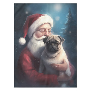 Pug With Santa Claus Festive Christmas Tablecloth