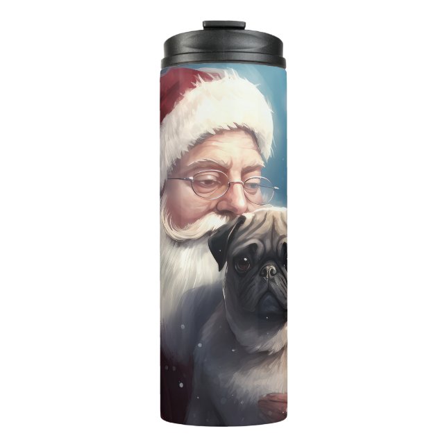 Pug With Santa Claus Festive Christmas Thermal Tumbler (Front)