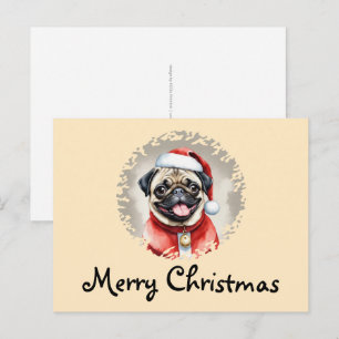 Pug With Santa Claus Outfit - Christmas 1 Postcard