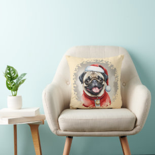 Pug With Santa Claus Outfit - Christmas 1 Throw Pillow