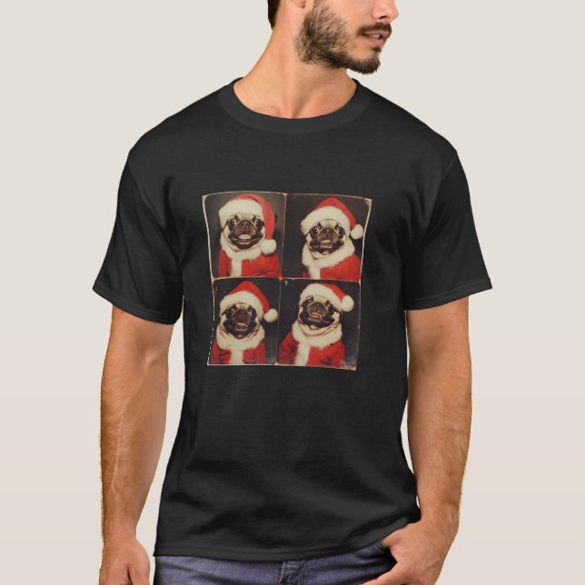 Pug With Santa Hat Festive Pet Portrait Pug Christ T-Shirt (Front)