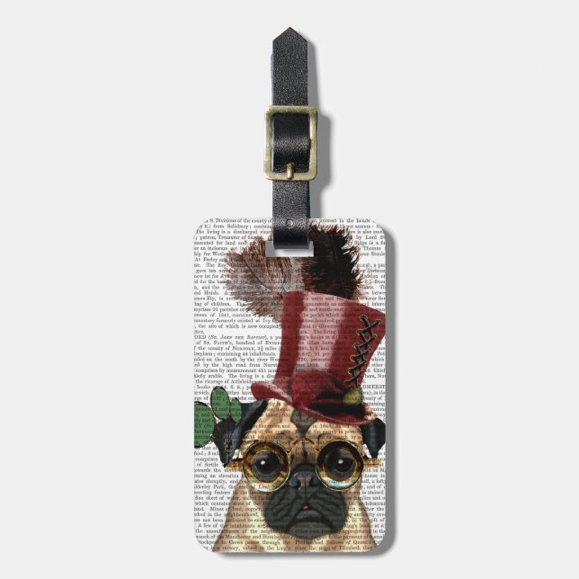 Pug with Steampunk Style Top Hat Luggage Tag (Front Vertical)