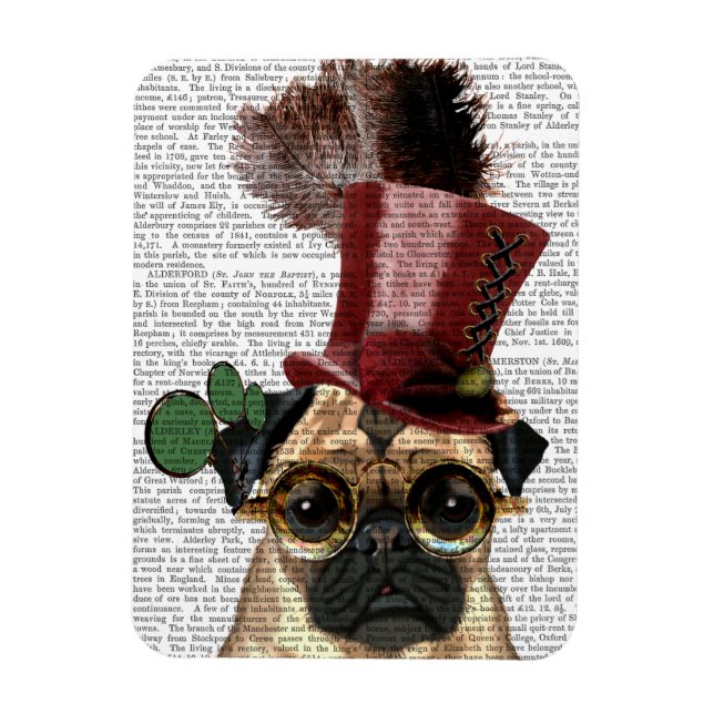 Pug with Steampunk Style Top Hat Magnet (Vertical)