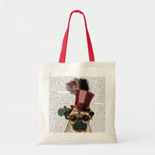 Pug with Steampunk Style Top Hat Tote Bag