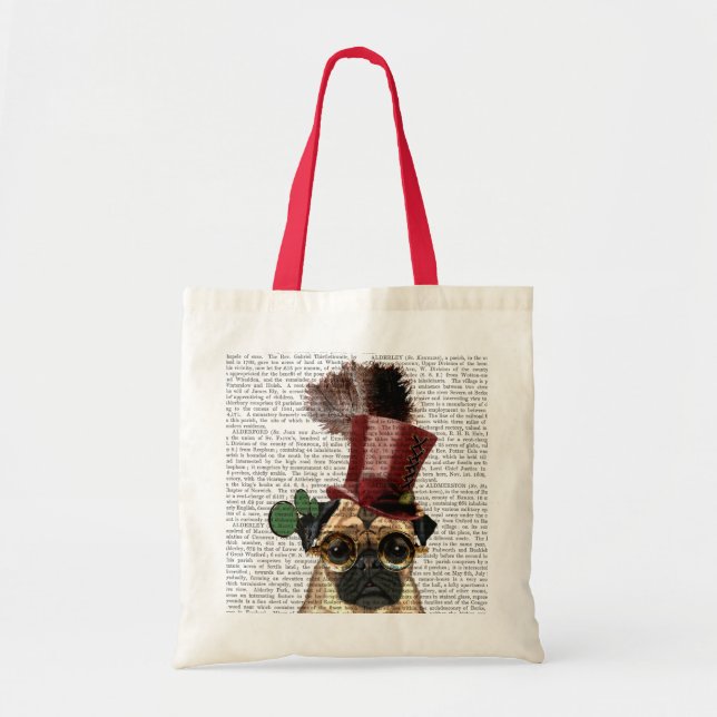 Pug with Steampunk Style Top Hat Tote Bag (Front)