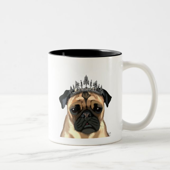 Pug With Tiara Two-Tone Coffee Mug (Right)