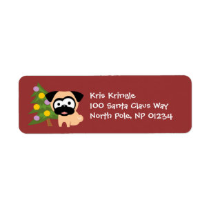 Pug with Tree Holiday Return Address Labels