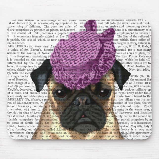 Pug with Vintage Purple Hat Mouse Pad (Front)