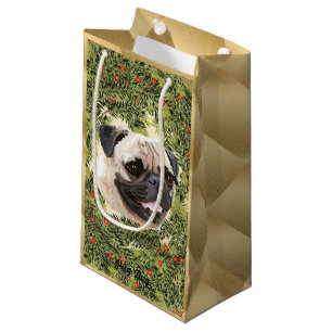 Pug Wreath Small Gift Bag