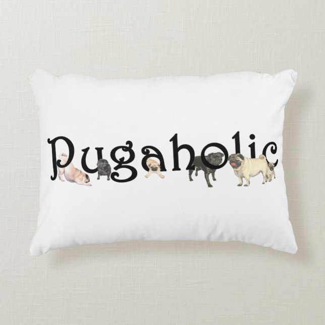 Pugaholic Accent Pillow 16" x 12" (Front)