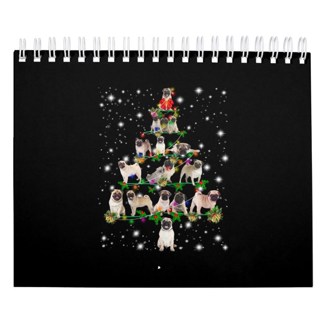 Pugdog Christmas Tree Covered By Flashlight Calendar (Cover)