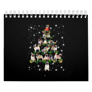 Pugdog Christmas Tree Covered By Flashlight Calendar