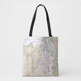 Puget Sound Nautical Chart 18440 Tote Bag