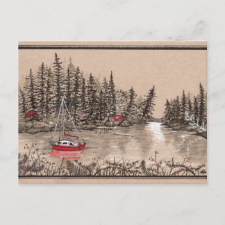 Puget Sound Red Sailboat, off the Key Peninsula Postcard