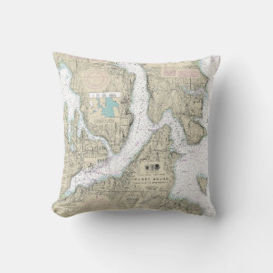 Puget Sound Seattle to Bremerton Nautical Chart Throw Pillow