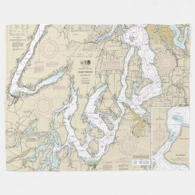 Puget Sound Southern Part Nautical Chart 18448 Fleece Blanket (Front (Horizontal))