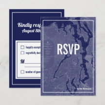 Puget Sound Vintage Map Wedding RSVP Card