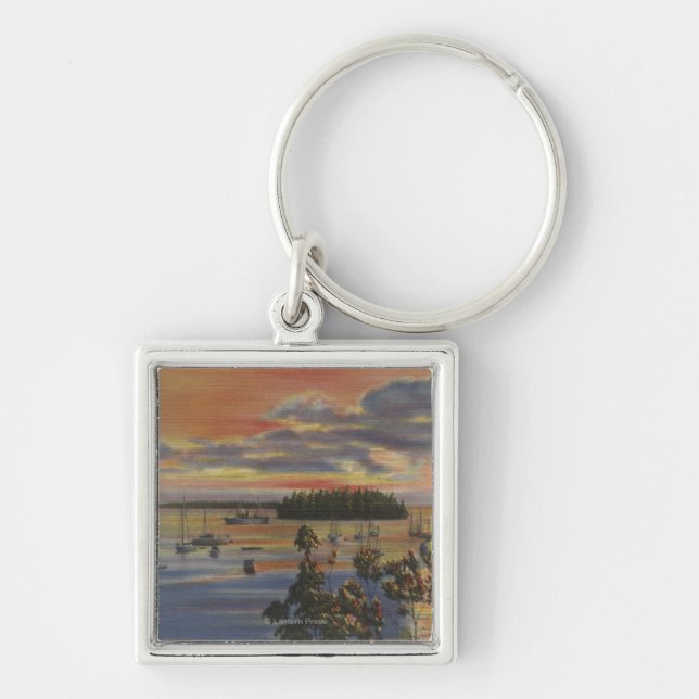 Puget Sound, WA - Yacht Club Moorings at Sunset Keychain (Front)