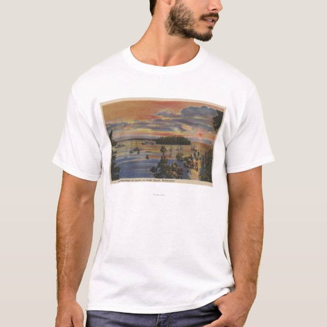 Puget Sound, WA - Yacht Club Moorings at Sunset T-Shirt (Front)