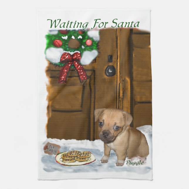 Puggle Christmas Kitchen Towel (Vertical)