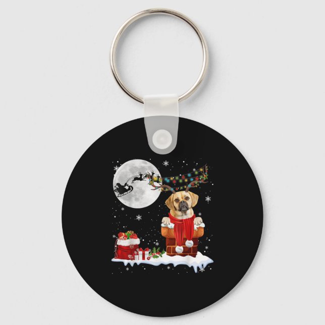 Puggle Dog Chimney Ugly Christmas Lights Xmas Paja Keychain (Front)
