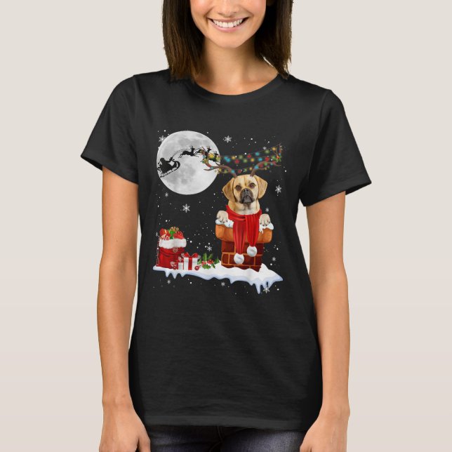 Puggle Dog Chimney Ugly Christmas Lights Xmas Paja T-Shirt (Front)