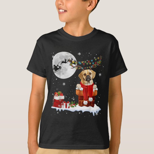 Puggle Dog Chimney Ugly Christmas Lights Xmas Paja T-Shirt (Front)