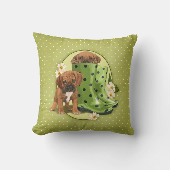 Puggle in boots throw pillow (Front)
