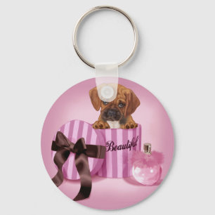 Puggle in Stripy Round Box Keychain