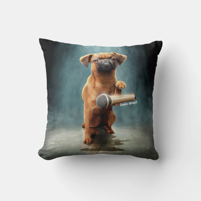 Puggle Mic Drop Throw Pillow (Front)