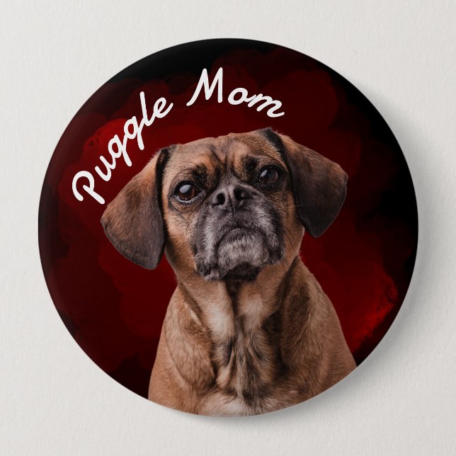 Puggle Mom with red background Button (Front)