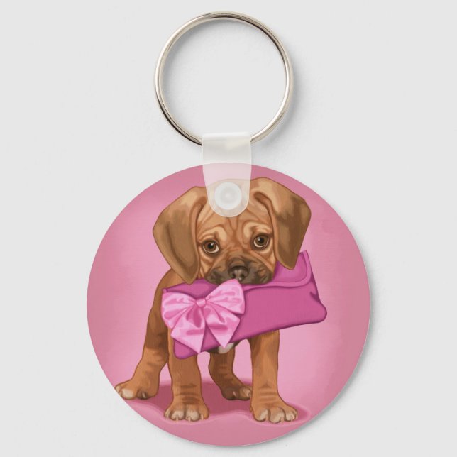 Puggle Puppy and Clutch Keychain (Front)