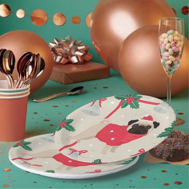 Puggy Christmas Paper Plates (Multi)