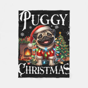Puggy Christmas Pug Xmas Pug Santa Claus Pug  Fleece Blanket