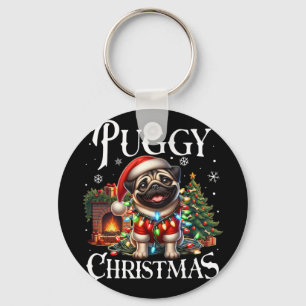 Puggy Christmas Pug Xmas Pug Santa Claus Pug Keychain