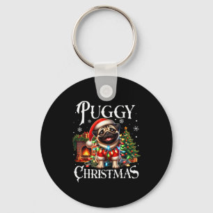 Puggy Christmas Pug Xmas Pug Santa Claus Pug  Keychain
