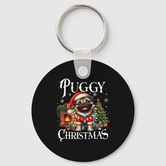 Puggy Christmas Pug Xmas Pug Santa Claus Pug  Keychain (Front)