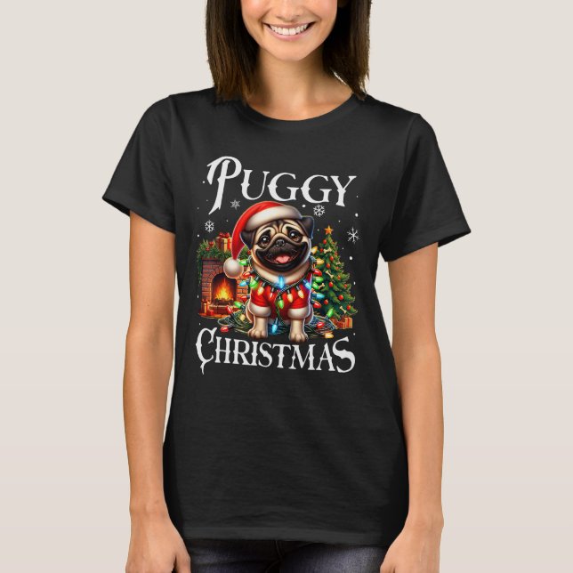 Puggy Christmas Pug Xmas Pug Santa Claus Pug  T-Shirt (Front)