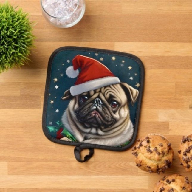 Puggy Claus Collection Pot Holder (Pot Holder Full rubber protection cover no slip silicon hanging loop. )