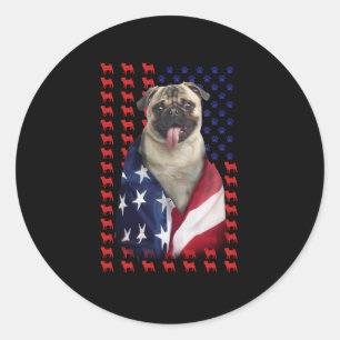 Puggy USA American Flag Classic Round Sticker
