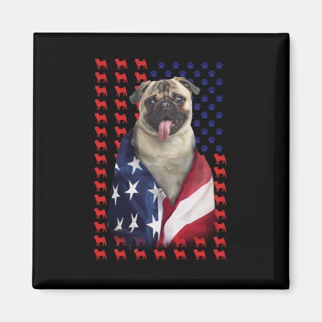 Puggy USA American Flag Magnet (Front)