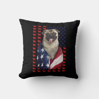 Puggy USA American Flag Throw Pillow