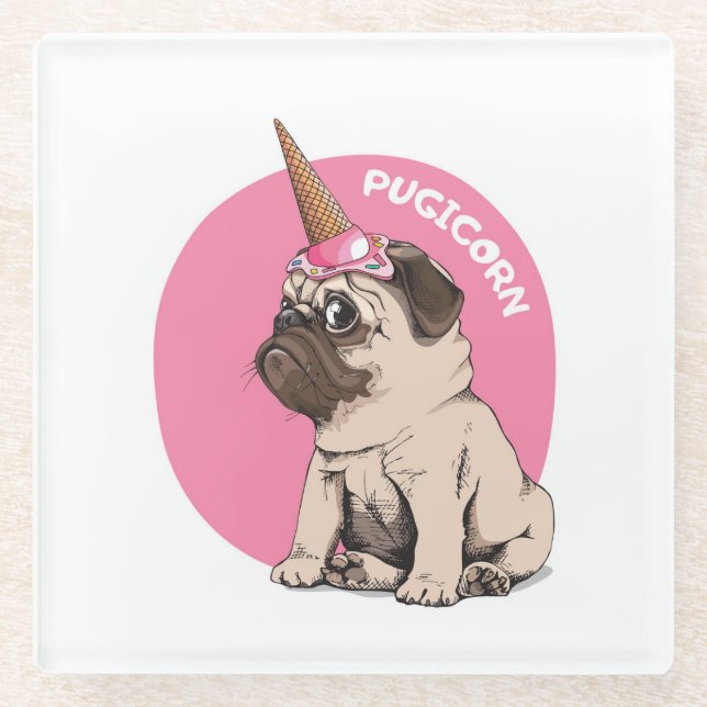 Pugicorn Glass Coaster (Front)